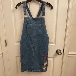 Denim & Co Blue Denim Floral Embroidery Cotton Skirtalls size 4